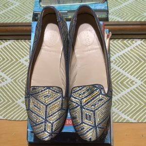 RARE!!! J. Crew Navy/Gold Darby Loafer Brocade Size 7.5